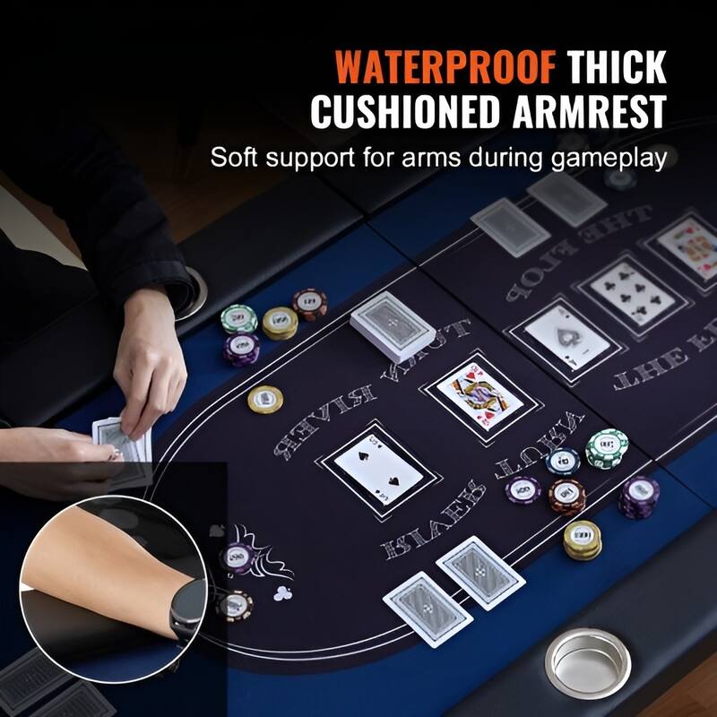 Blue Foldable Poker Table, Tool-Free Assembly and Sturdy Metal Frame - 84.3” L x 42.1” W x 29.9” H