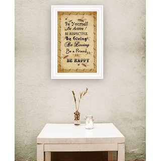 TrendyDecor4U Farmhouse "BEE HAPPY" Framed Print Wall Art - Tan/Black