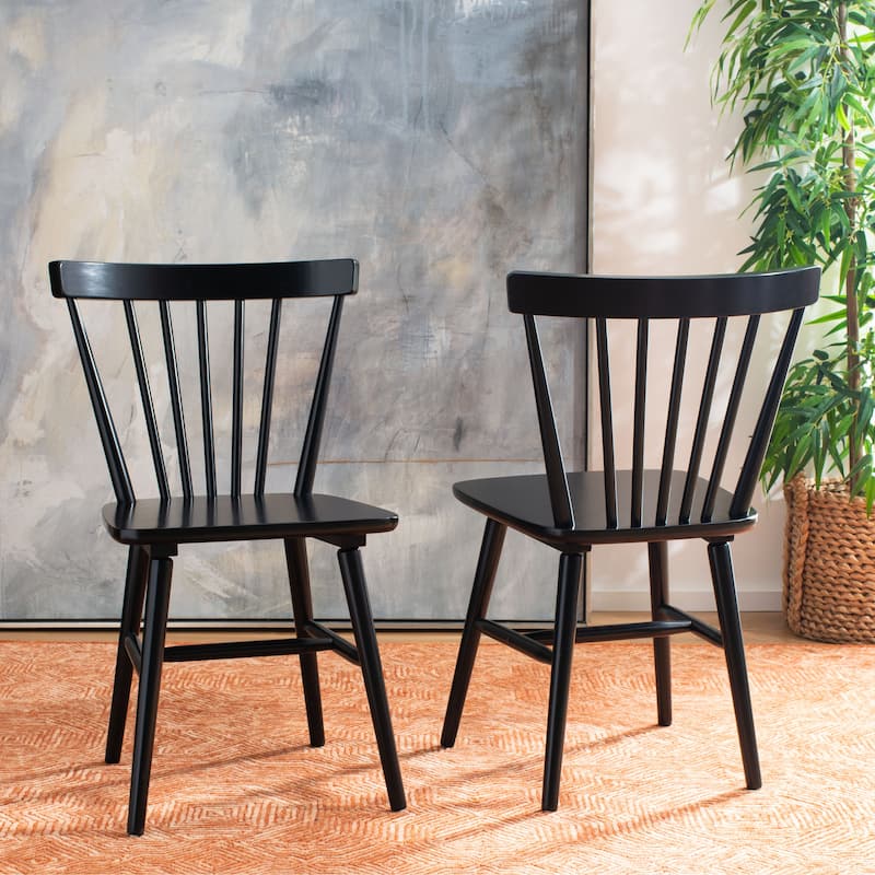 SAFAVIEH Signa Spindle Farmhouse Dining Chair (Set of 2) - 20" W x 20" D x 33" H - 20"W x 20"D x 33"H - Black