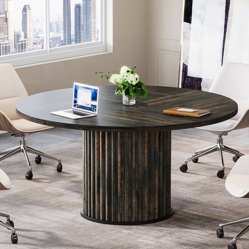 47 Inch Round Conference Table with Metal Base - 47.24" W x 47.24" D x 29.92" H
