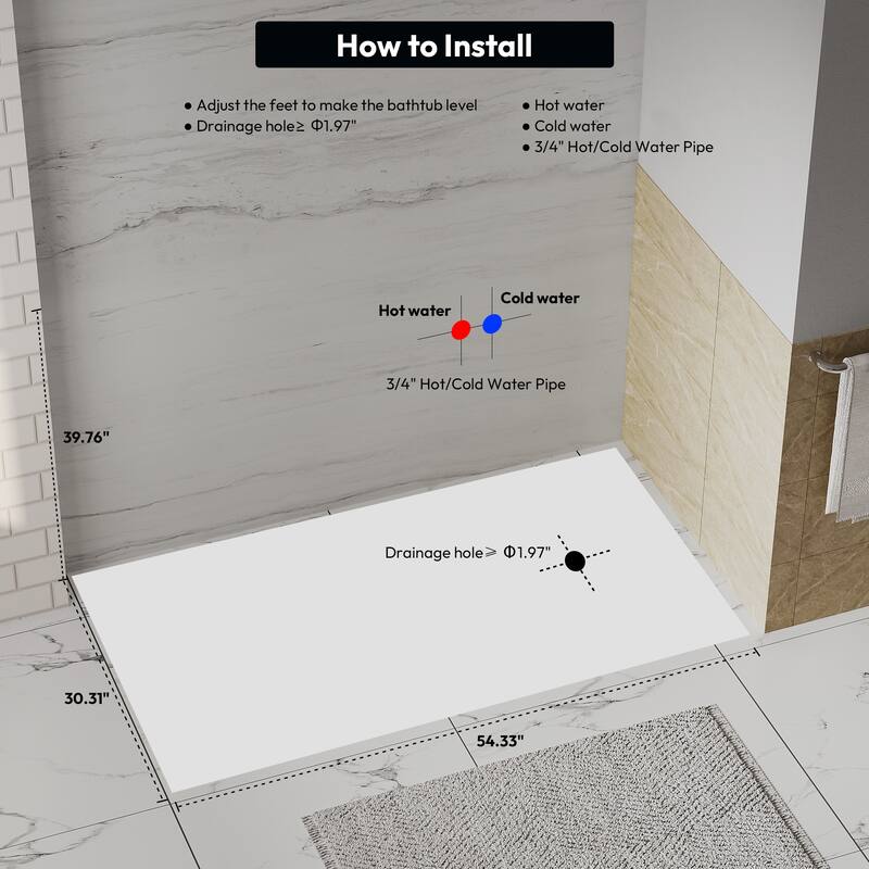 54 in. x 30 in. Right Drain Deep Soaking Walk-in Bathtub - Outward Opening Door - Low Threshold for Senior Care in White