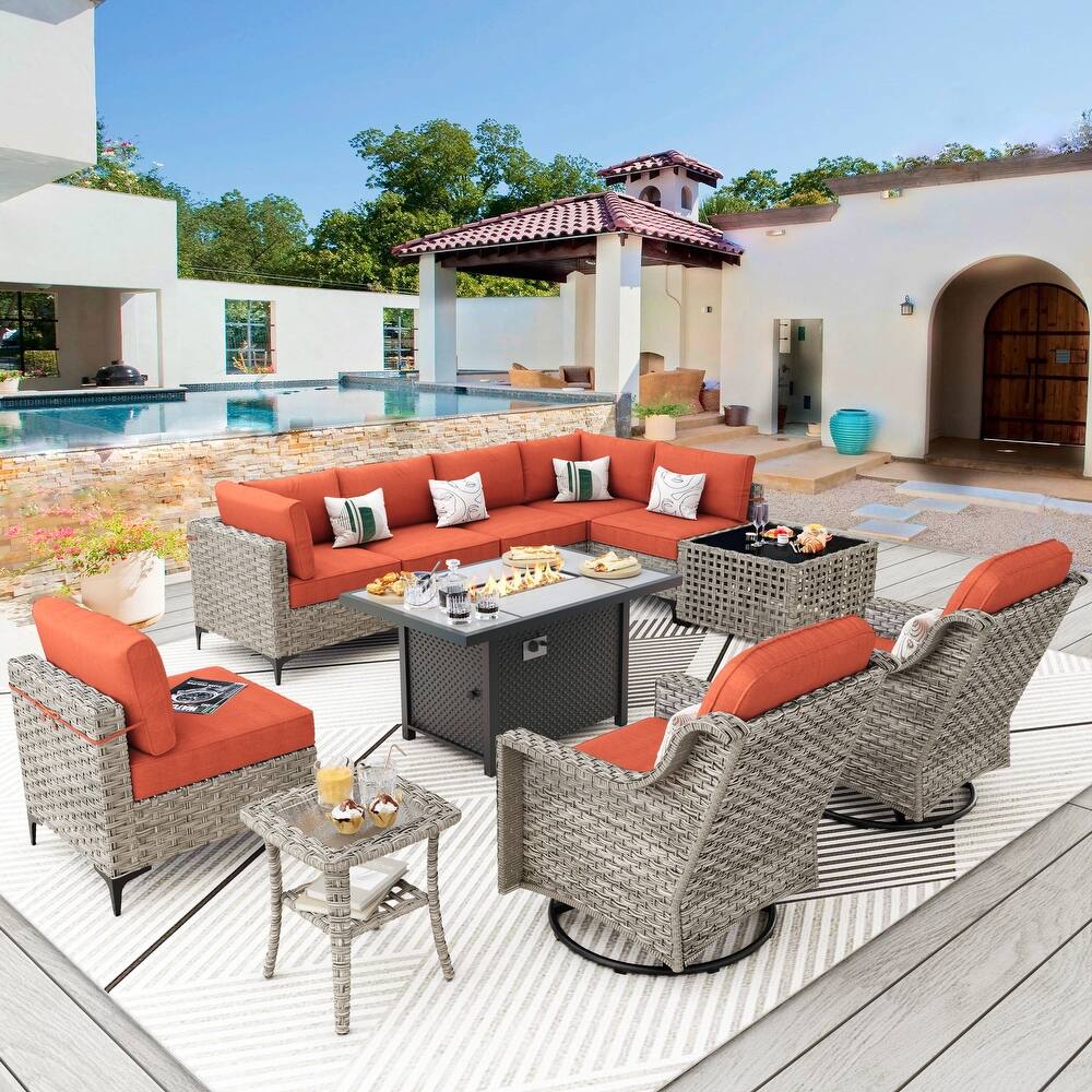 XIZZI 11-piece Patio Wicker Furniture Set with Fire Table