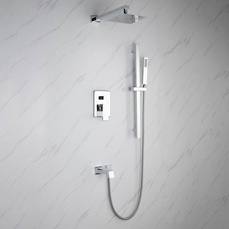 Cero 1-Spray Tub and Shower Faucet Combo with Square Showerhead and Handheld Shower Wand in Chrome - N/A - Chrome