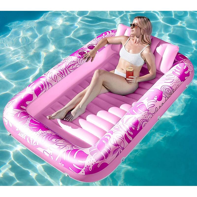Inflatable Tanning Pool Lounger Float for Adults, 70" x 46" Large Suntan Tub (L-Hot Pink).