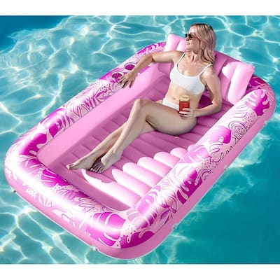 Inflatable Tanning Pool Lounger Float for Adults, 70" x 46" Large Suntan Tub (L-Hot Pink).
