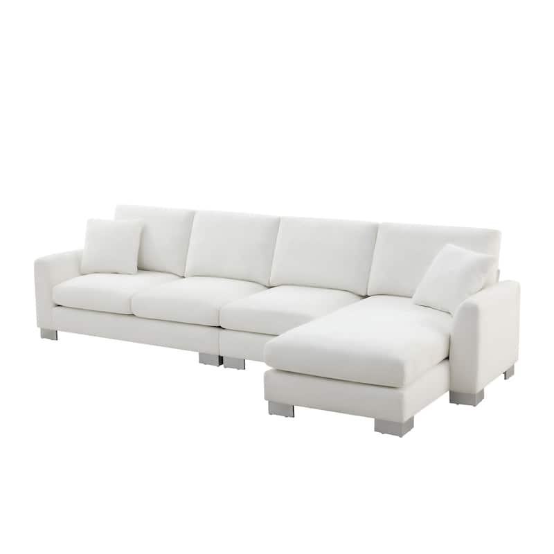 Modern Chenille Sectional Sofa Sets Included Single Sofa, Loveseat, Chaise Lounges & 2 Pillows, Livingroom L-Shaped Luxury Couch