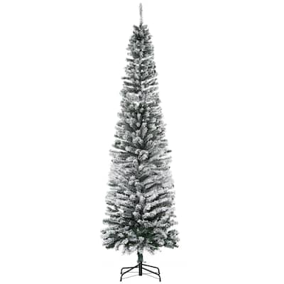 7.5FT Tall Unlit Snow-Flocked Slim Artificial Christmas Tree with Realistic Branches and 738 Tips