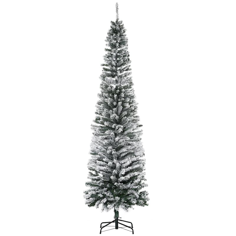 HOMCOM Unlit Snow-Flocked Slim Tree - Realistic Branches, Snowy Finish - Green
