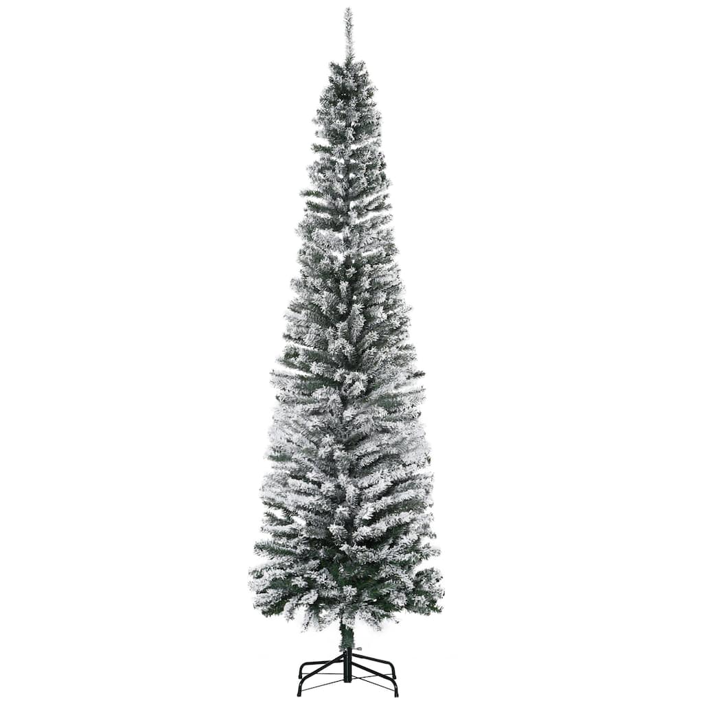 HOMCOM Unlit Snow-Flocked Slim Tree - Realistic Branches, Snowy Finish - Green