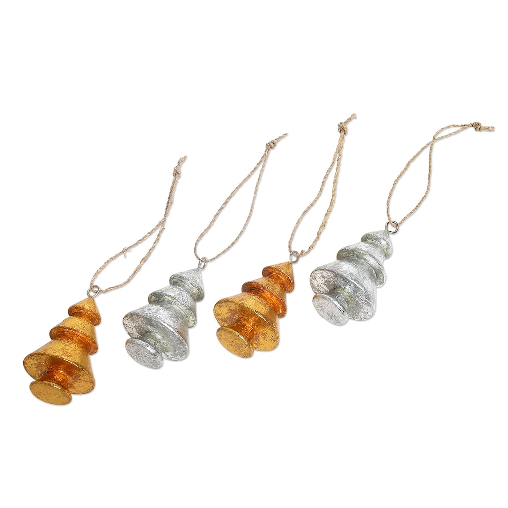 Novica Handmade Sparkling Trees Wood Holiday Ornaments (Set Of 4)