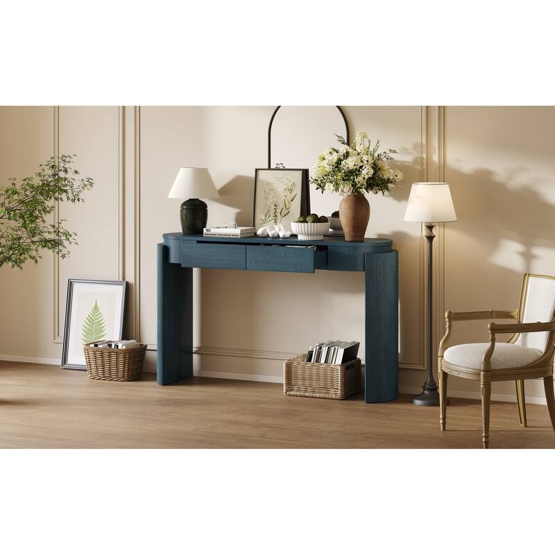 Console Table with Oval Top and 2 Drawers