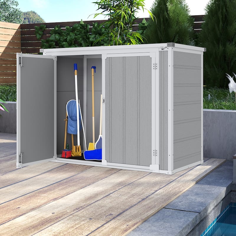 4.69 ft. W x 2.46 ft. D Plastic Storage Shed Outdoor Storage Cabinet, Outdoor Trash Can Storage with Floor