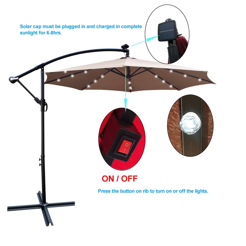 10ft Outdoor Patio Umbrella Waterproof Solar Powered LED Lighted