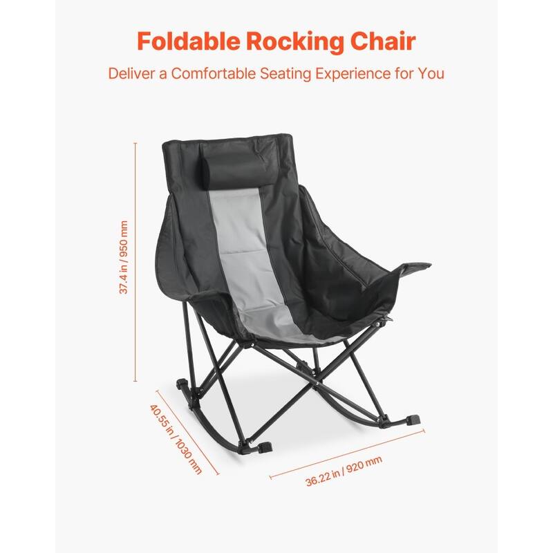 Large Outdoor Foldable Rocking Chair with Padded Armrests and Cup Holder for Easy Transport - 40.55” x 36.22” x 37.40”