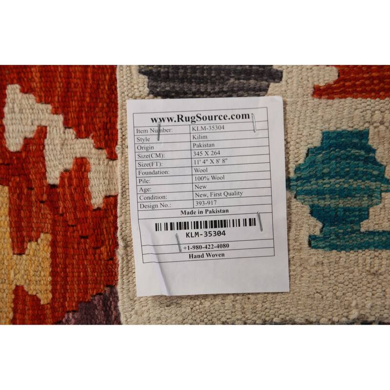Kilim Oriental Area Rug Flatweave Reversible Tribal Wool Carpet - 8'8"x 11'4"