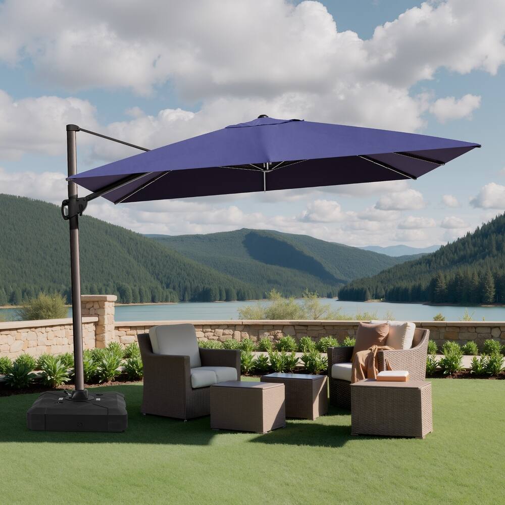 12 x 9 ft Outdoor Shade Parasol Patio Offset Cantilever Umbrella with Weights Base