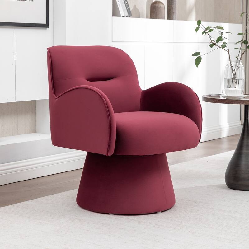 SEYNAR Modern Glam Velvet 360 Degree Swivel Armchair - Red