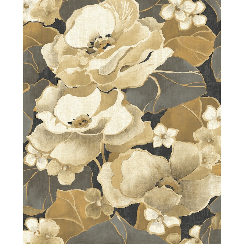 NextWall Nouveau Floral Peel and Stick Wallpaper - 20.5 in. W x 18 ft. L - 20.5 in. W x 18 ft. L - Ebony & Antique Gold