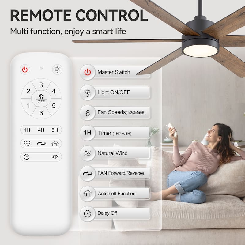 42/48/52/56/60/65-IN LED Ceiling Fan with Light Kit and Remote(5/6/7/8-Blade)