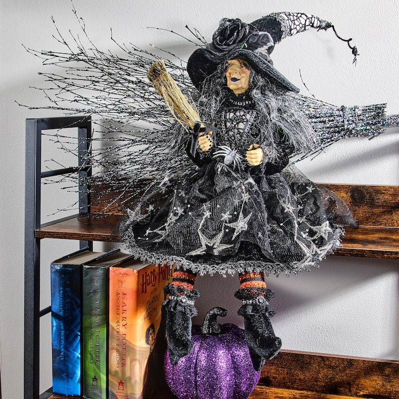 25" Sitting Halloween Witch With Spider