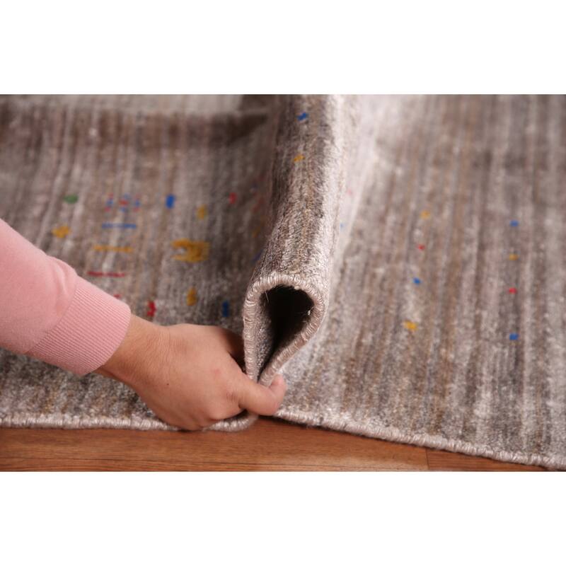 Tribal Gabbeh Oriental Area Rug Handmade Silk Beige Carpet - 8'0" x 9'8"