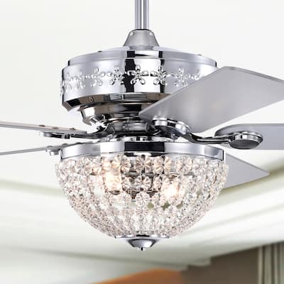 Chrome Finish 52 Inch Modern Crystal Ceiling Fan with Remote