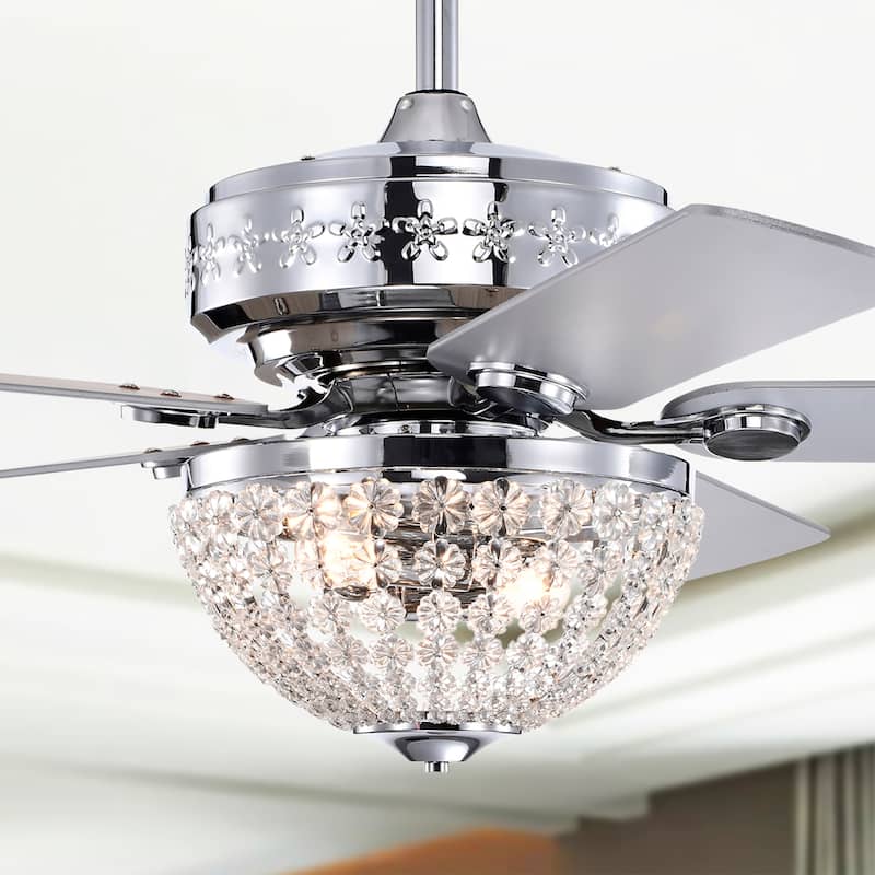Itzel 52 Inch Modern Chrome Finish Crystal Ceiling Fan with Remote - N/A