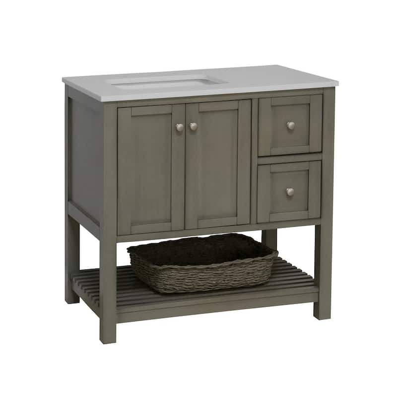 KitchenBathCollection Lakeshore 36" Bathroom Vanity with Engineered White Top