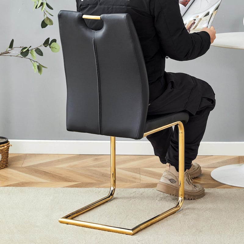 Roomfitters PU Dining Chairs with Gold Metal Legs, Modern Design for Dining or Office, Set of 4, Black