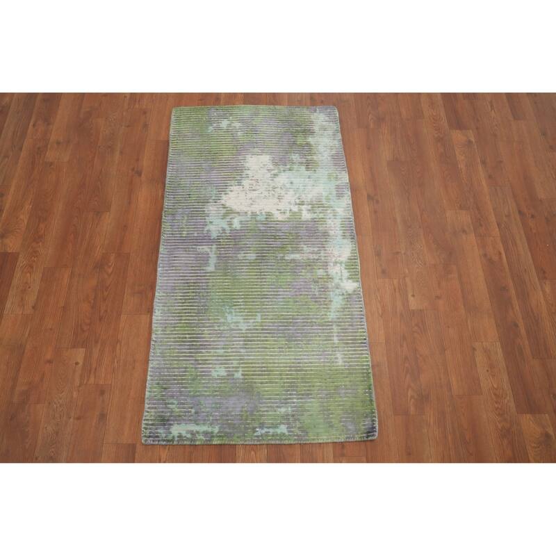 Hand Knotted Oriental Viscose Silk Carpet Modern Abstract Multi-Colored Abstract Area Rug - 4' 0'' X 2' 0''