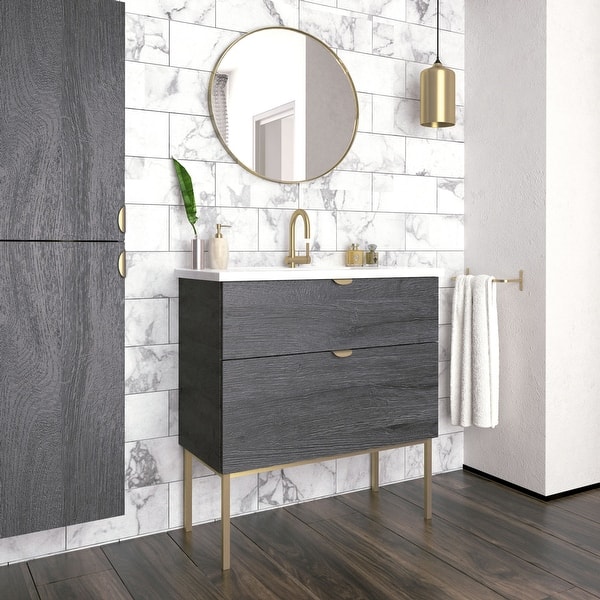 Shop 40 Modern Bathroom Vanity Smug Oak Wood Gold Handle And Legs 40 X 33 X 18 Cabinet Sink Overstock 30330317
