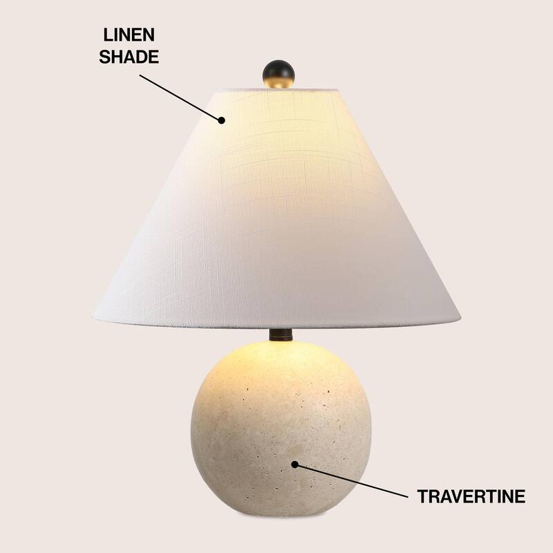 Liza 16" Modern Minimalist Travertine Globe LED Table Lamp, By JONATHAN Y