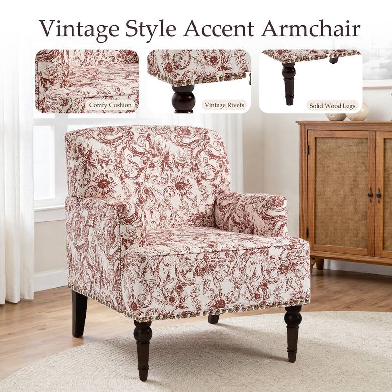 Linen Upholstered Armchair Nailhead Trim Accent Chair