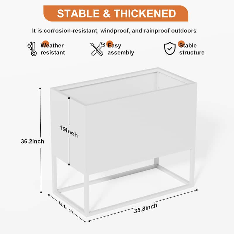 36*18*18 inch Large Metal Rectangular Planter with Shelves and Drainage Holes for Indoor/Outdoor Use, Perfect