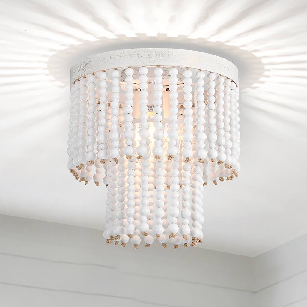 Beaded Flush Mount Chandeliers Farmhouse Light Fixture Ceiling 3-Light