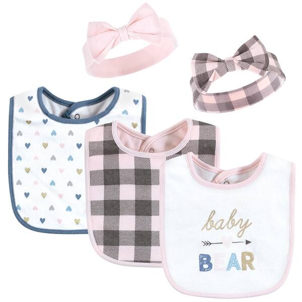 slide 1 of 1, Hudson Baby Infant Girl Cotton Bib and Headband Set, Girl Baby Bear, One Size - Girl Baby Bear - One Size One Size - Girl Baby Bear