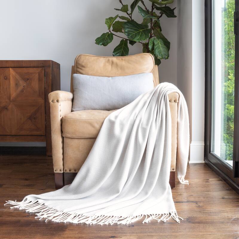 Becky Cameron Throw Blanket Herringbone with Fringed Edges