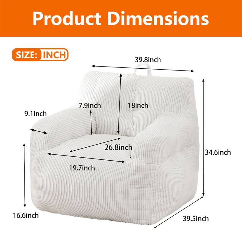 Corduroy Polyester Living Room Bean Bag Chair, Lazy Chair, Single Sofa