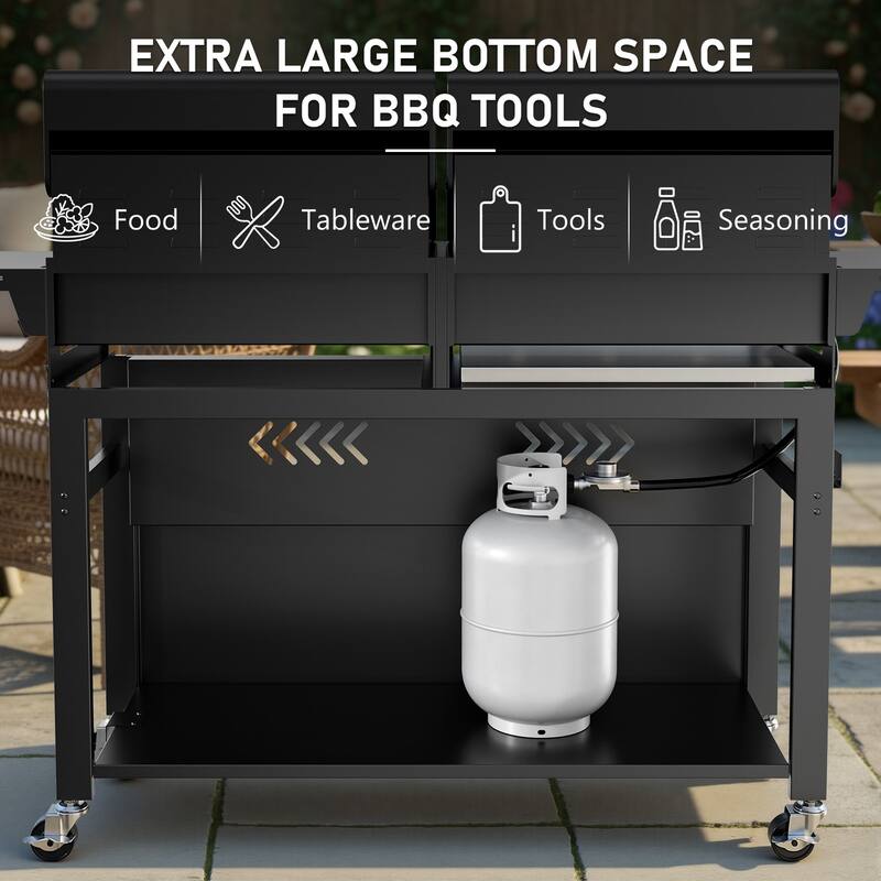 64-Inch 5-Burner Outdoor Gas Grill with Left BBQ & Right Teppanyaki Griddle for Patio, Garden, Backyard