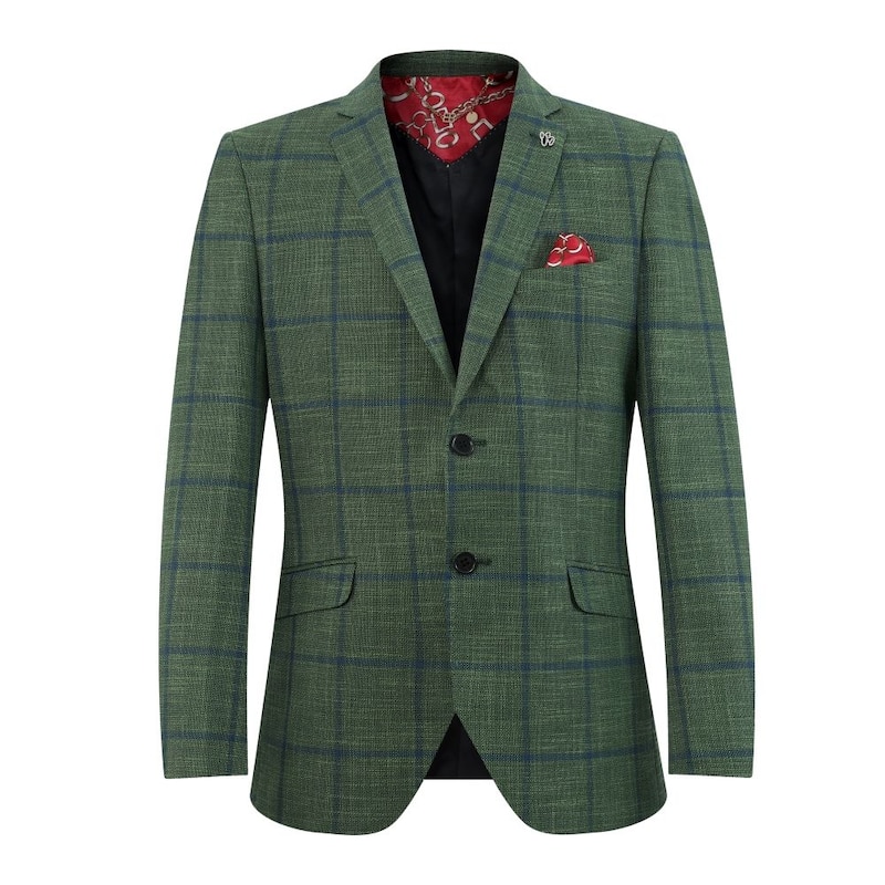 Elie Balleh Boys' Slim Fit Plaid Jacket - S/8 - Green