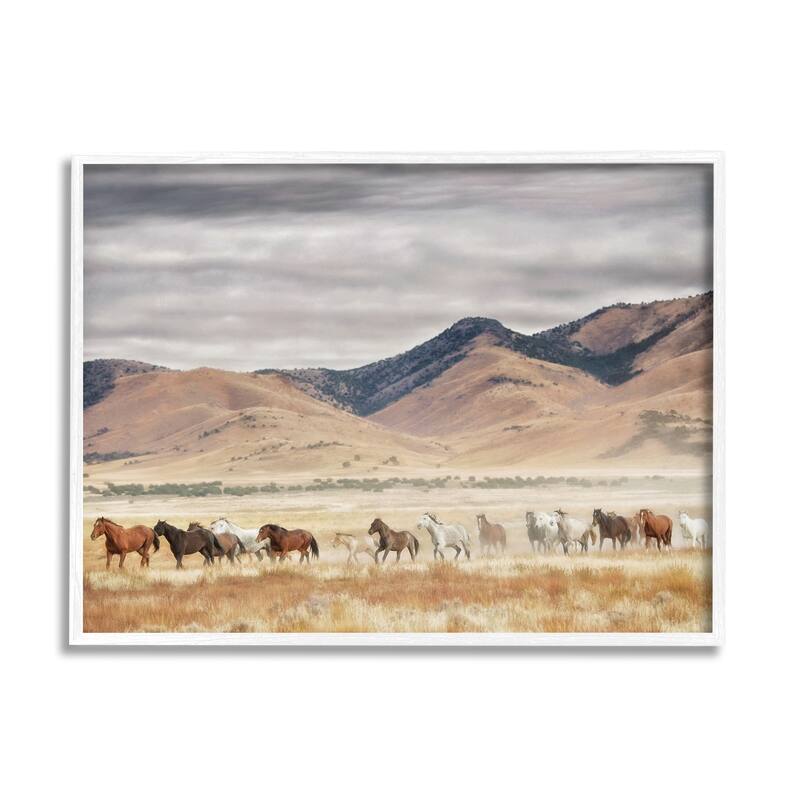 Stupell Wild Horses Roaming Across Western Landscape Framed Giclee Texturized Art by PH Burchett