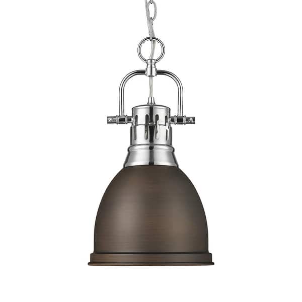 slide 2 of 2, Yep by Golden Lighting Duncan 1-light 9in Chain Hung Pendant in Chrome and Rubbed Bronze shade