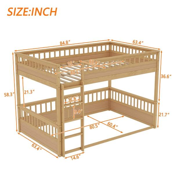 Wooden Bunk Bed with Ladder, Guardrails, and Detachable Design for Kids or Guest Room