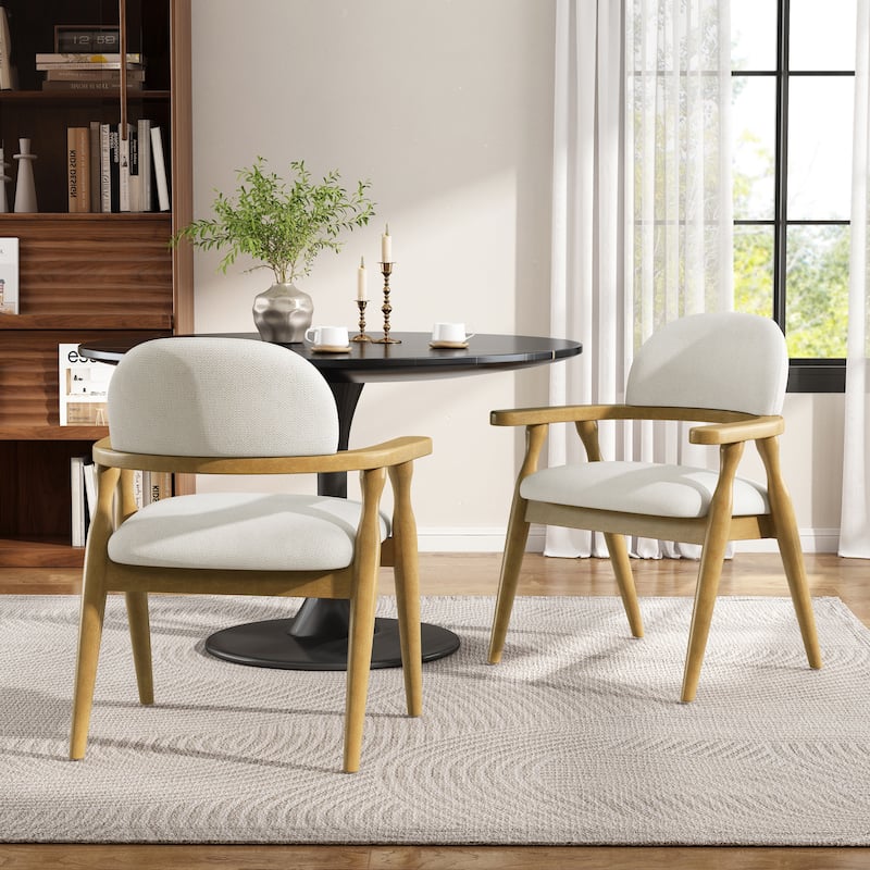 Christopher Knight Home - Mid-Cenutry Farmhouse Upholstered Wood Dining Chairs with Curved Backrest and Armrest, Set of 2 - Brown