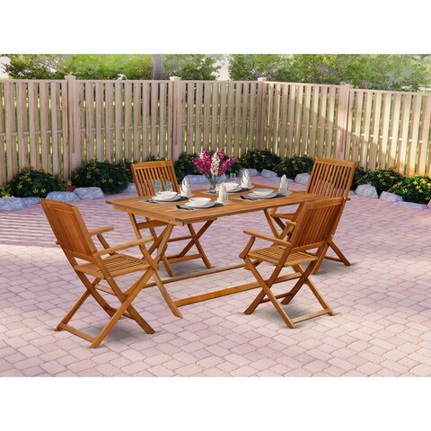 Modern Folding Table Set- Exquisite Dining Table with Outdoor Dining Armchairs- Natural Oil Finish (Pieces Option)