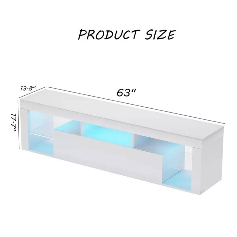 Floating LED TV Stand Wall Mounted for 65''TV High Glossy White - 62 inches