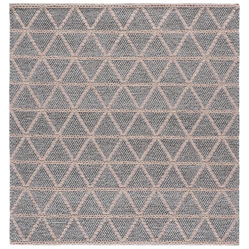 SAFAVIEH Handmade Natura Firoozeh Raised Textured Wool Blend Rug - 6' Square - Grey/Beige