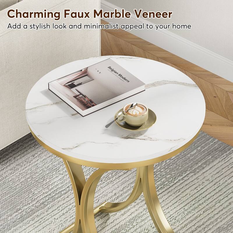 White Gold Side Table Round End Table Modern Small Coffee Table Accent C Table