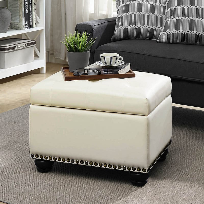 Convenience Concepts Designs4Comfort 5th Avenue Storage Ottoman - Ivory Faux Leather