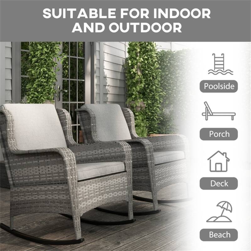 PE Rattan Steel Outdoor Rocking Chairs with Cushions Set of 2 - 34.3" W x 28.3" D x 36.6" H